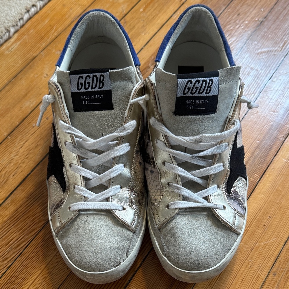 Golden Goose Silver and Black Sneakers